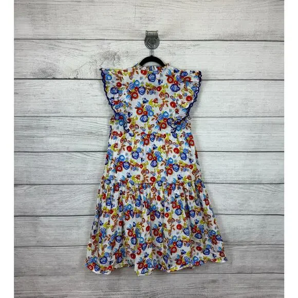 Entro Women's White Blue Floral Sleeveless Tiered Midi Dress Size Medium - Picture 10 of 11